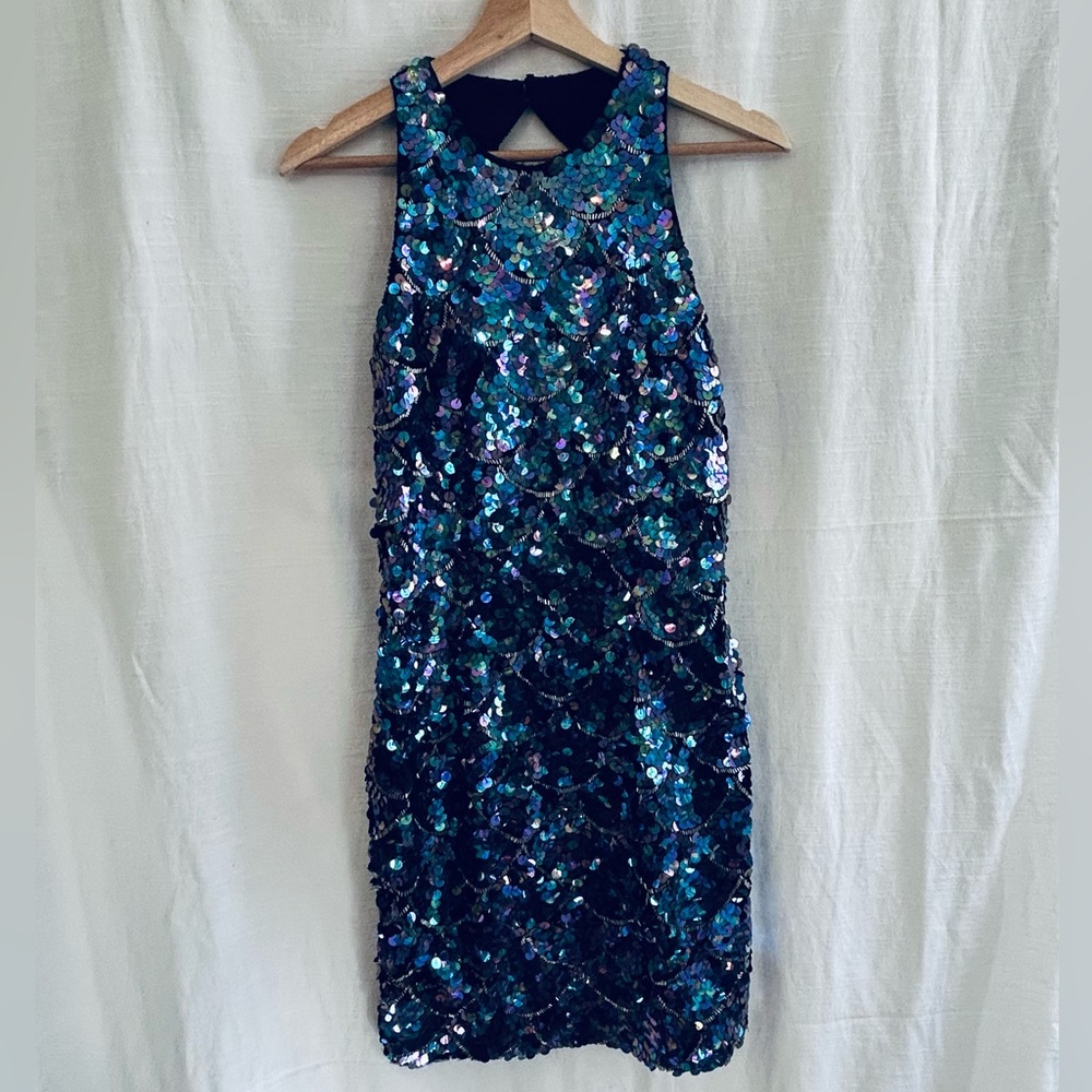 Vintage Nadine Sequin "Mermaid Scales" Sheath Dress - Teal Blue  prom gala party